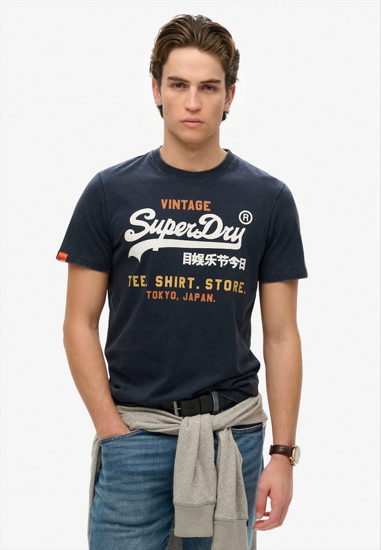 Superdry Extreme Dry Vintage Cracked Print Casual Short-Sleeve Washed Cotton Tee Short-Sleeve T-Shirt