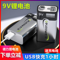 Delip 9V rechargeable battery lithium battery usb set microphone universal multimeter 6f22 nine volt 9 square battery
