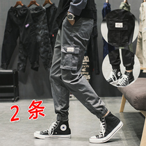 ins overalls mens trendy brand bunch feet slim feet thin ankle-length pants men Korean version of the trend Joker casual pants