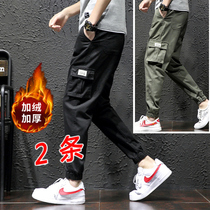 Overalls mens autumn and winter fashion brand casual trousers Korean version of the trend 2019 New loose leg plus velvet pants
