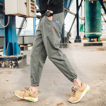 Spring and autumn chic overalls mens trendy brand foot youth Korean trend Hong Kong style boys ins casual pants