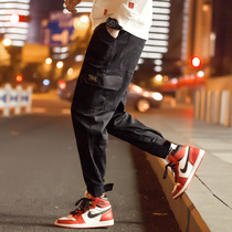 cargo overalls mens trendy brand straight trousers falling wide leg pants loose boys Hong Kong wind autumn pants casual pants