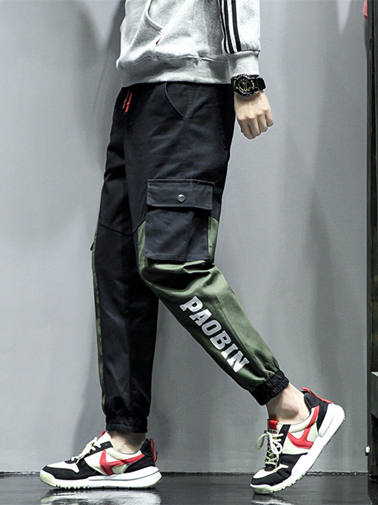 Pants men's Korean version of the trend cargo tide brand overalls sports loose and versatile men's nine-point casual drawstring pants