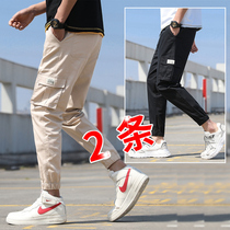 Autumn khaki pants male loose straight tube leisure Hong Kong wind nine points overalls pants tide card students wild boys tide