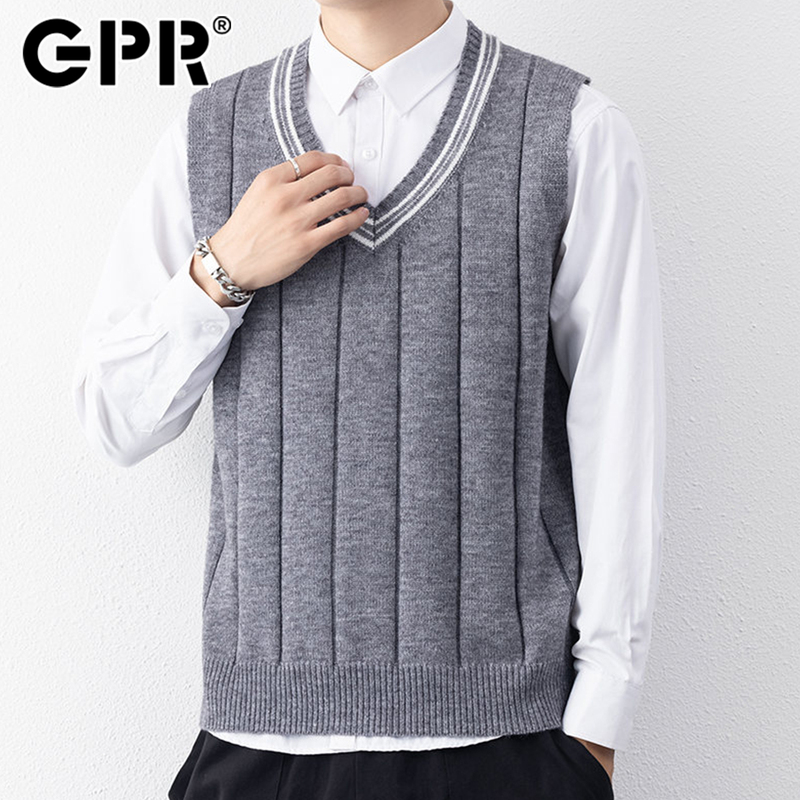 Knitted Sweater Vest for Men, Autumn and Winter Trendy Retro Fashion V-Neck Sleeveless Vest, College Style Base Layer