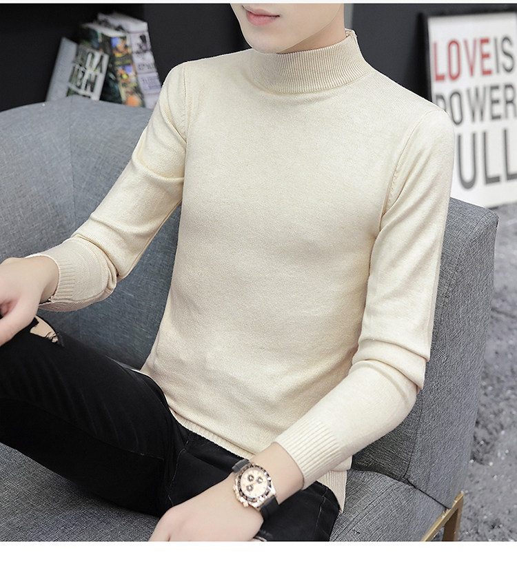 Демисезонный трикотажный приятный телу кашемировый свитер, высокий воротник, облегающий крой, увеличенная толщина 1834838250 