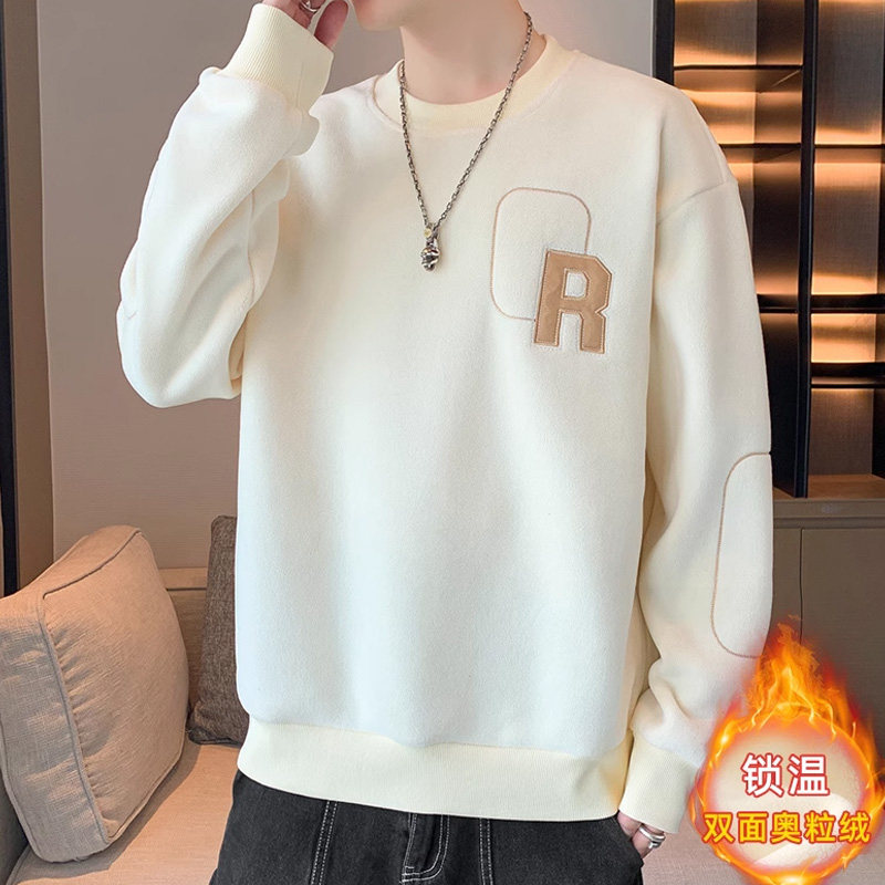 Gush clothing men's autumn winter new tide sign thickened round collar long sleeve t-shirt Ograin suede warm inner hitch-Taobao