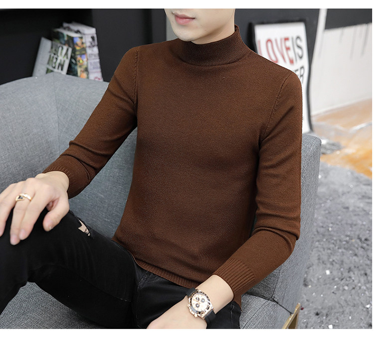 Демисезонный трикотажный приятный телу кашемировый свитер, высокий воротник, облегающий крой, увеличенная толщина 1834838250 