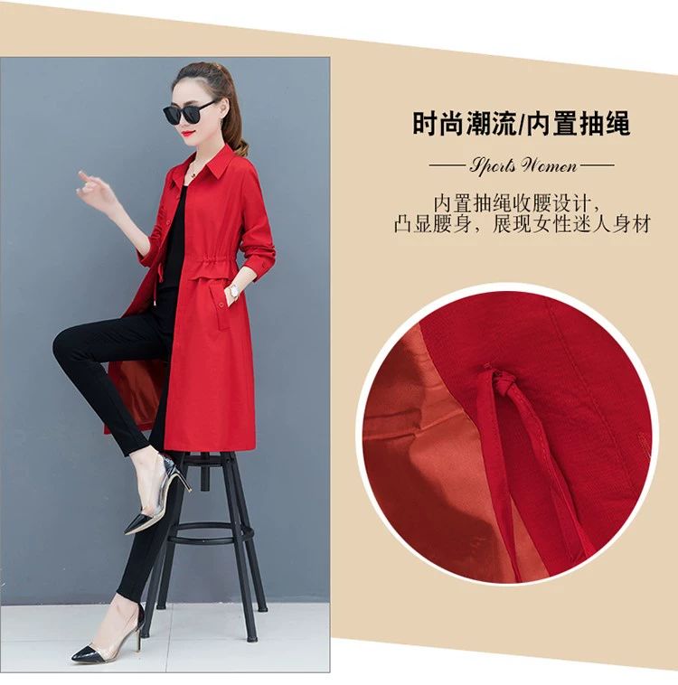 Áo xuân nữ 2019 mới xuân hè mới người đàn ông nhỏ bé kaki áo gió dài áo khoác nữ - Trench Coat