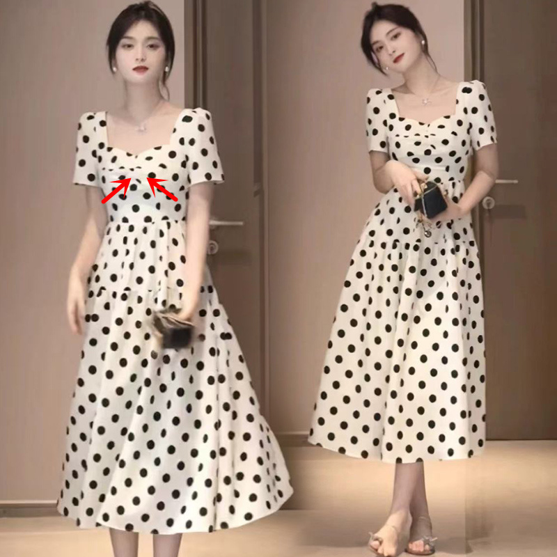 Nursing Clothes, Summer Style, Square Collar, Polka Dots, Slimming, Breastfeeding Dress, Postpartum Elegant, Waist-Cinching, Breastfeeding Period Top