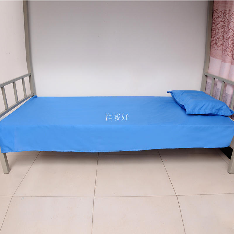 All cotton slope sky blue sheets Single student staff dorm upper and lower lay pure blue set three - piece set