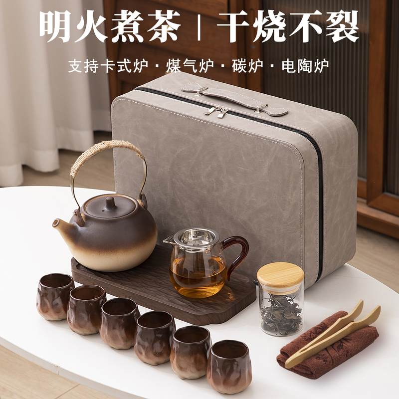 2025 Outdoor Tea Brewing Ceramic Pot Set, Coarse Pottery, Can Be Used for Dry Burning, with Handle, Anti-Scald, Vintage Camping Tea Pot 2025 Outdoor Tea Brewing Ceramic Pot Set, Coarse Pottery, Can Be Used for Dry Burning, with Handle, Anti-Scald, Vintage Camping Tea Pot
