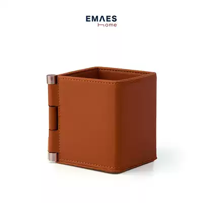 EMAES leather metal pen holder storage tube rack model room Nordic living room desktop mobile phone remote control storage box