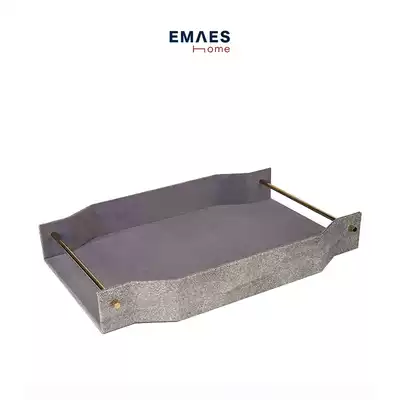 EMAES black metal handle leather tray model room Hotel living room bedroom simple modern multi-color ornaments