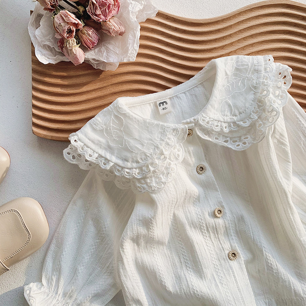 Girl Pure Cotton Princess Shirt 2022 Spring Autumn New Lace Florian Side Cuff long sleeve blouse Han version Neyhitch