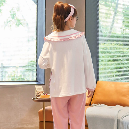 魅娴 Осенняя демисезонная пижама, хлопковый тонкий лонгслив, мультяшный комплект