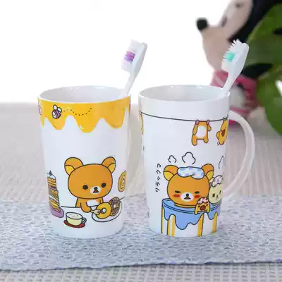 Children's brushing cup mouthwash cup cartoon baby tooth cylinder set Ceramic couple cute Korean creative family of three