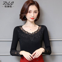 Lace base shirt womens long sleeve autumn and winter thin Joker T-shirt slim body belly gown gown net gauze top