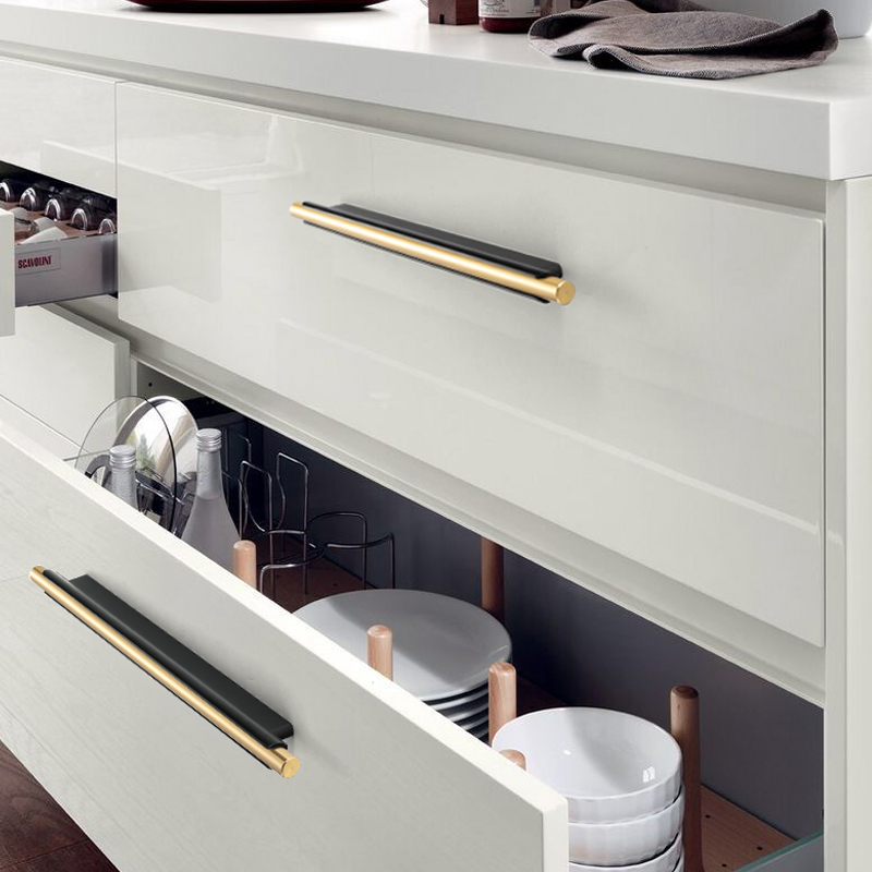 Modern minimalist cabinet door handle light luxury Nordic style iron gray gold black drawer overall cabinet door plus long wardrobe handle