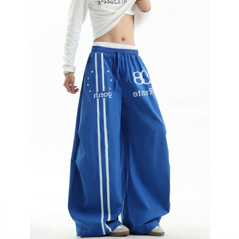 American-Style Double-Waist Striped Print Casual Parachute Pants for Men, Street Fashion Brand, Cool and Lazy, Versatile Loose Wide-Leg Pants