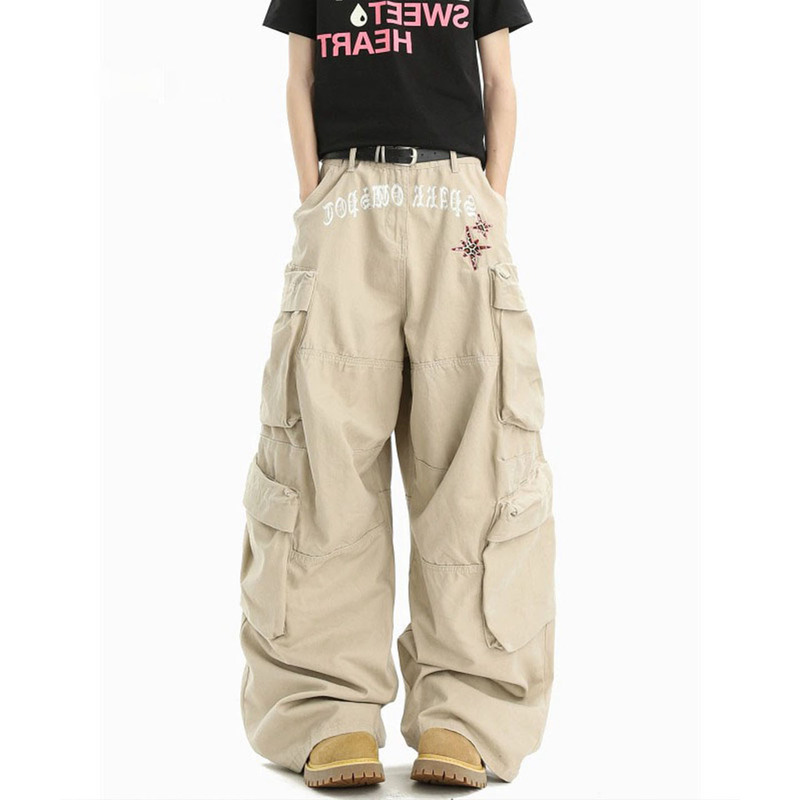 American-Style Trendy Retro Multi-Pocket Paratrooper Cargo Pants for Men, Street Style, Cool and Loose, Casual, Versatile, Drapey Wide-Leg Pants