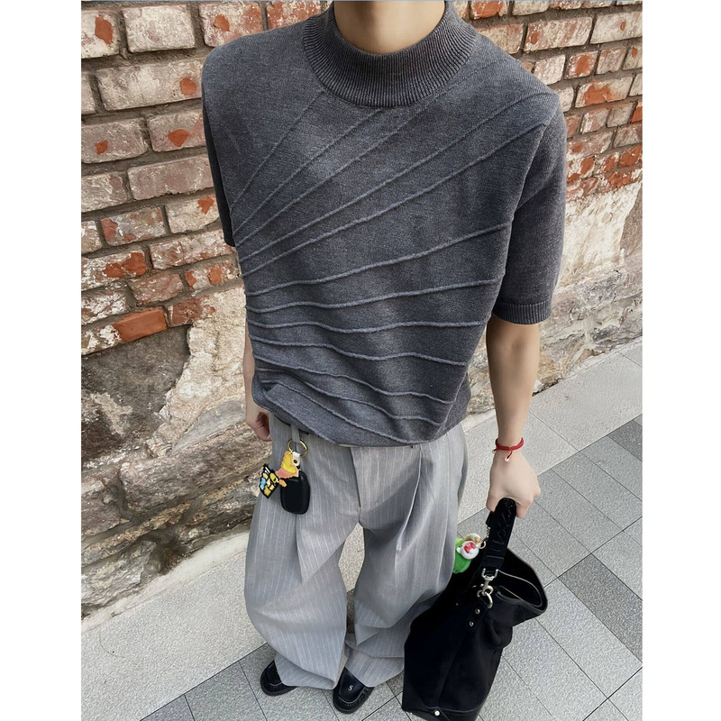 Old Money Style Jacquard Round Neck Knitted Short-Sleeve Men's Summer Trendy Brand Casual Simple Commuter Half-Sleeve Couple T-Shirt Old Money Style Jacquard Round Neck Knitted Short-Sleeve Men's Summer Trendy Brand Casual Simple Commuter Half-Sleeve Couple T-Shirt