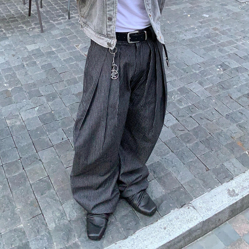 American Street Fashion Brand Pleated Design Striped Trousers for Men and Women, Vintage Washed Loose Casual Wide-Leg Jeans American Street Fashion Brand Pleated Design Striped Trousers for Men and Women, Vintage Washed Loose Casual Wide-Leg Jeans