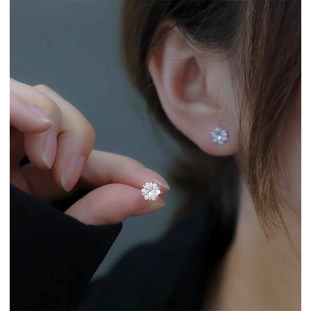 Earrings Snowflake 2024 ໃຫມ່ Trendy Ear Hole Earrings ແມ່ຍິງຂະຫນາດນ້ອຍ Temperament ສູງ Versatile Earrings ດູໃບໄມ້ລົ່ນແລະລະດູຫນາວ