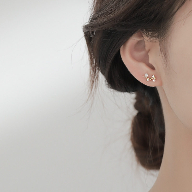 925 sterling silver petite twig stud earrings simple pearl earrings 2020 new trendy earrings for women