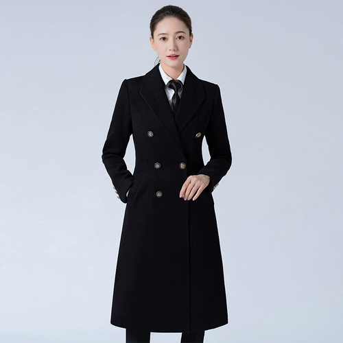 Шерстяное пальто, зимняя длинная куртка для работы, облегающий крой, средней длины