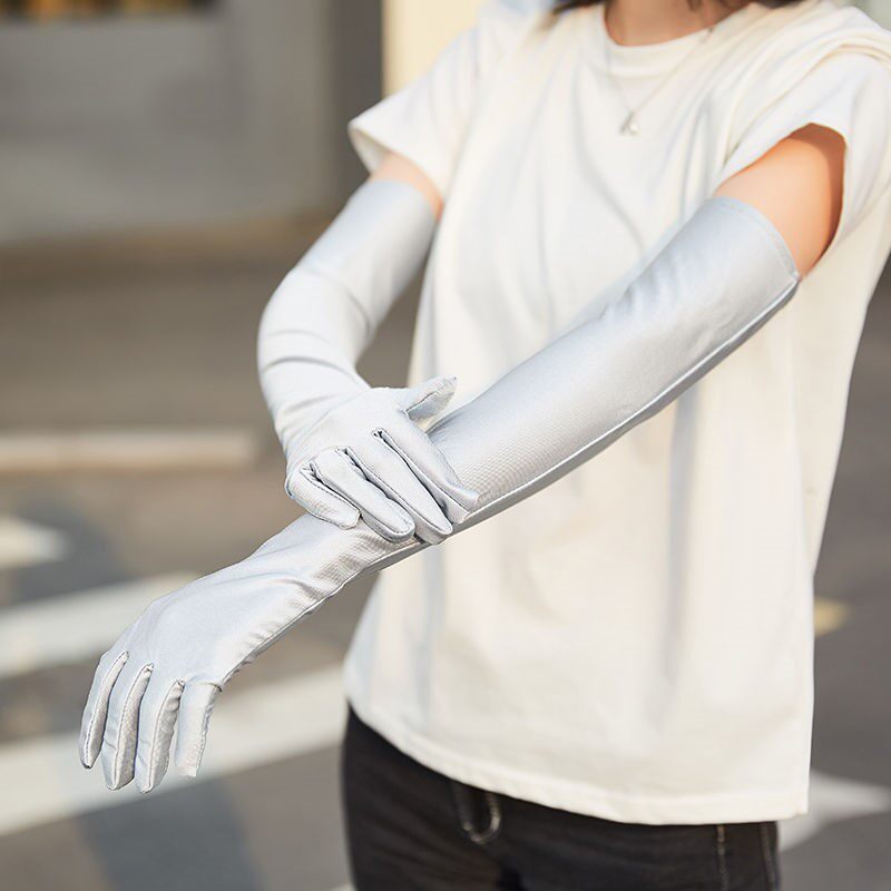 Summer full finger extended sunscreen gloves female Ice Silk arm protection anti UV long sleeve electric car gloves summer