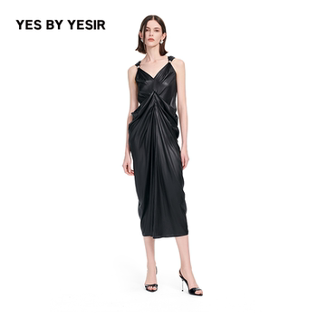 Ring-embellished pleated romantic long dress