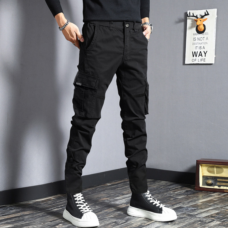 Men's Business Casual Pants, Pure Cotton, with Belt, Spring and Autumn Style, Slim Fit, Tapered, Stretchy Work Pants, Trendy American Style Long Pants