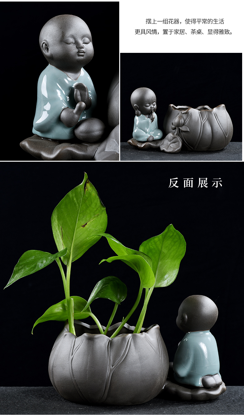 Nhà sư nhỏ sáng tạo chèn bình gốm trang trí nước trồng cây bàn hoa chậu xanh thì là thủy canh - Vase / Bồn hoa & Kệ chau trong cay