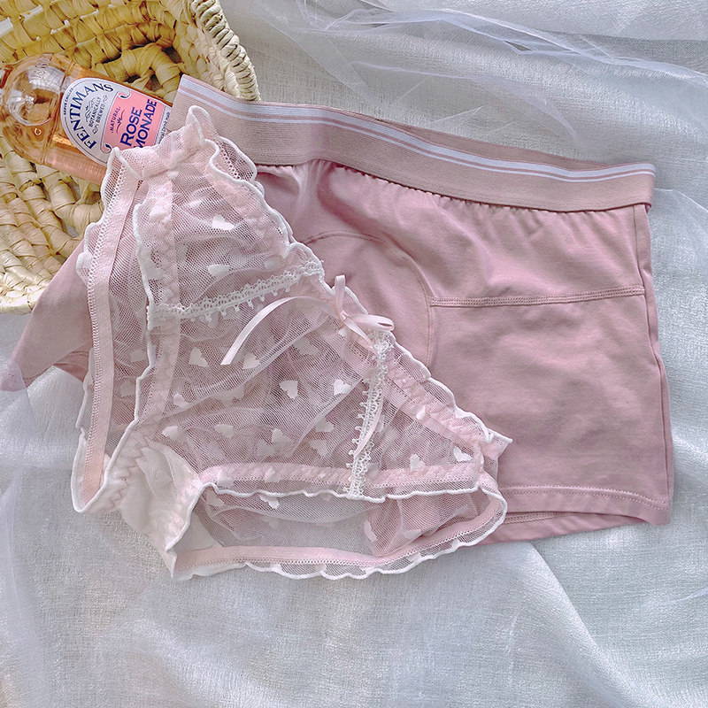 Couple underwear spring and summer thin section lace mesh sexy sweet underwear female triangle mood a set of men's underwear