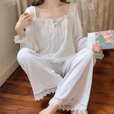 VIRRI CIAGA princess style ~ Spring and Autumn French court pajamas cotton lace fairy sweet white nightgown
