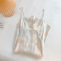 Quiet and advanced aesthetic ~ satin cotton hanging sleeping dress female summer thin in air dew sexy pajamas
