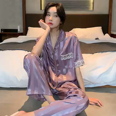 VIRRI CIAGA JU temperament ins style pajamas women's summer silk lace short-sleeved home service suit