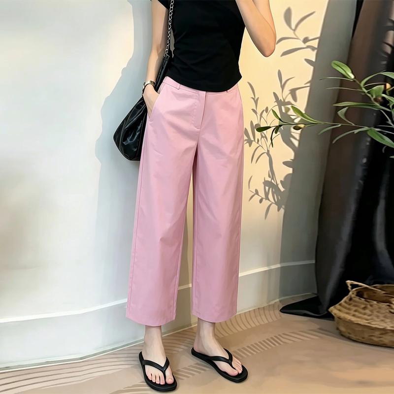 Pink Straight-Leg Wide-Leg Pants for Women, Casual Pants, 2026 Summer New Style, High-Waisted, Slimming, Stylish, Fashionable, Workwear, Cropped Pants Pink Straight-Leg Wide-Leg Pants for Women, Casual Pants, 2026 Summer New Style, High-Waisted, Slimming, Stylish, Fashionable, Workwear, Cropped Pants