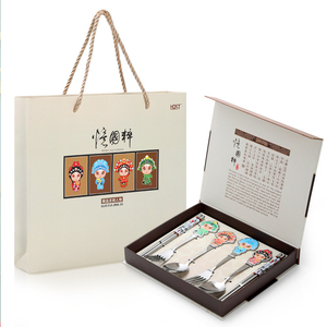 Peking Opera Facial Makeup Tableware Knife and Fork Gift Box Chinese Style Special Handicraft Gift for Foreigners Specia