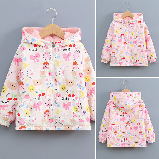 Girls' polar fleece jacket double-sided spring and autumn 2026 new children's fleece jacket plus velvet style top