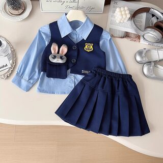 Rabbit Judy Children's Clothing Set Autumn Girls' Jk Uniform Long-Sleeved Children's School Style Vest Pleated Skirt Three-Piece Set