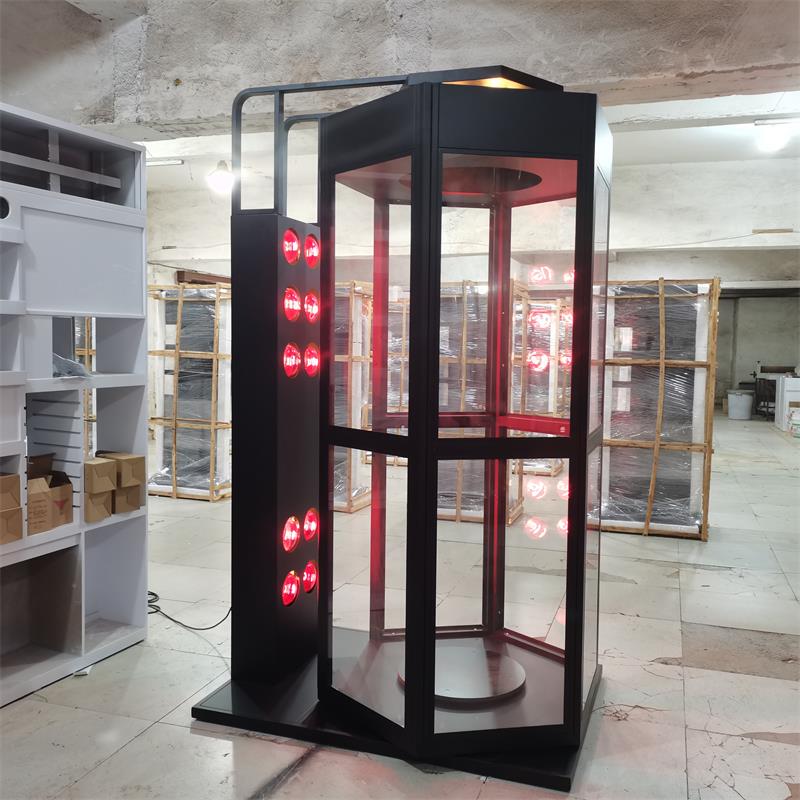Iron Painted Hexagonal Rotating Display Stand with Skylight, Car Solar Film Display Cabinet, Glass Insulation Film Experience Booth