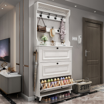 Jane European ultra-thin dump shoe cabinet household door large-capacity space-saving porch storage with hanger solid wood leg shoe rack
