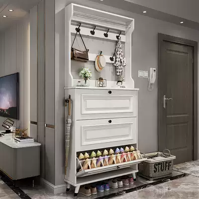 Jane Europe ultra-thin flip shoe cabinet home door large capacity space-saving porch storage with hanger solid wood leg shoe rack