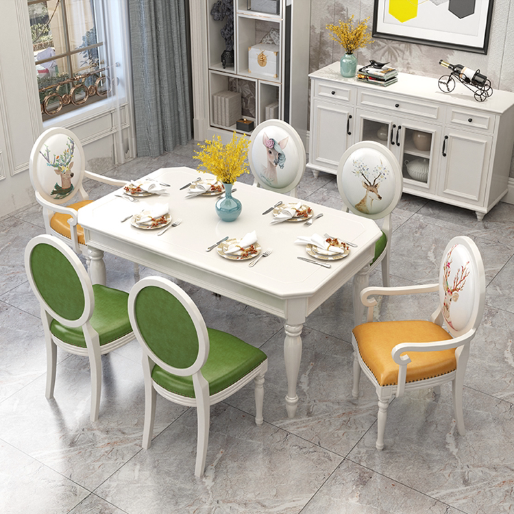 Modern minimalist American solid wood dining table and chair combination light luxury solid wood white 6-person household dining table dining table