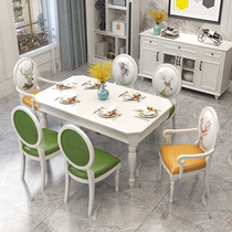 Modern minimalist American solid wood table dining chair combined light lavish solid wood white 6 people home table dining table