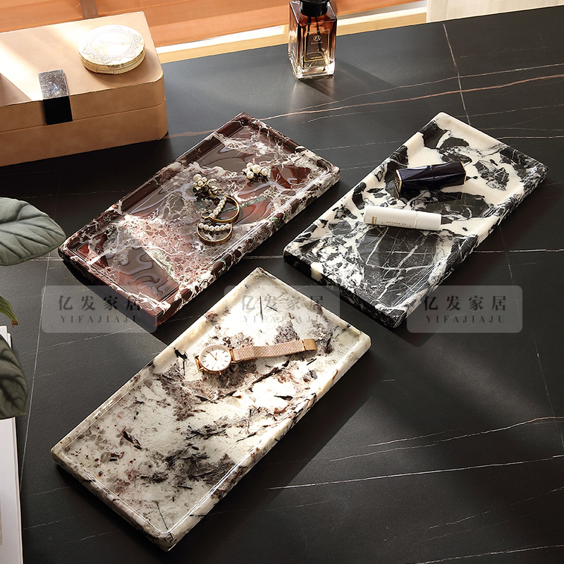 Marble Storage Tray Bathroom Vanity Model Room High-End Desktop Decoration Tray Bathroom Storage Tray
