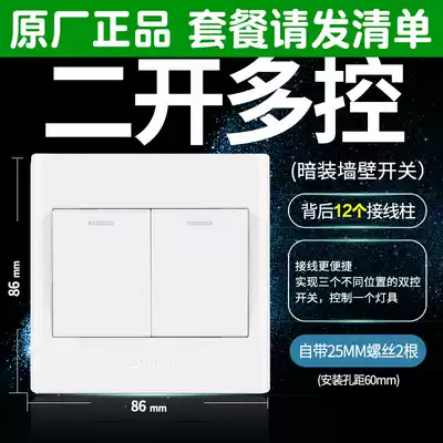 Bull switch socket two open multi-control switch two-digit double two-position three-control 2-open power wall switch panel