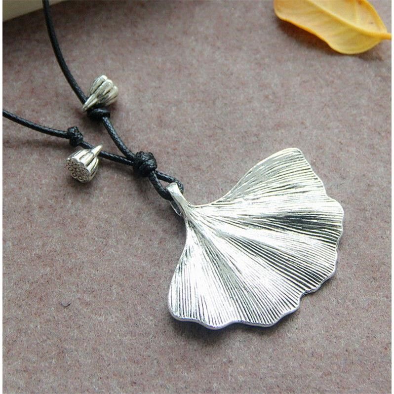 National Wind Ginkgo Leaf Necklace Pendant Cotton Linen Clothes Accessories Long Version Women's Retro Woolen Clothing Chain 100 Hitch Joys Accessories